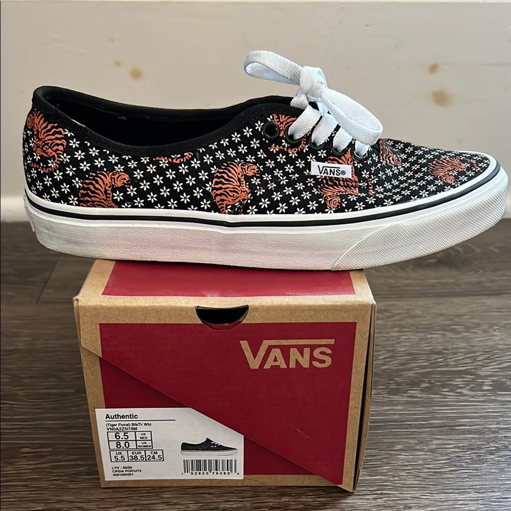 Vans Black and Orange Tiger Print Sneakers